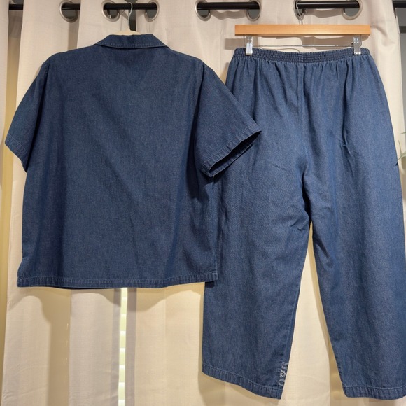 Vintage Adrian Delafield Haband Women Medium Denim 2 Piece Set Embroidered - Picture 12 of 12